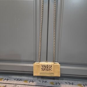 Buxton Top Grain Leather Leopard Accent Tan Kisslock Clutch Wallet